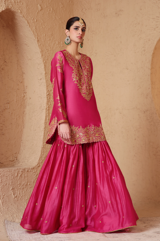 Mehrang Pink Heavy Sharara Set