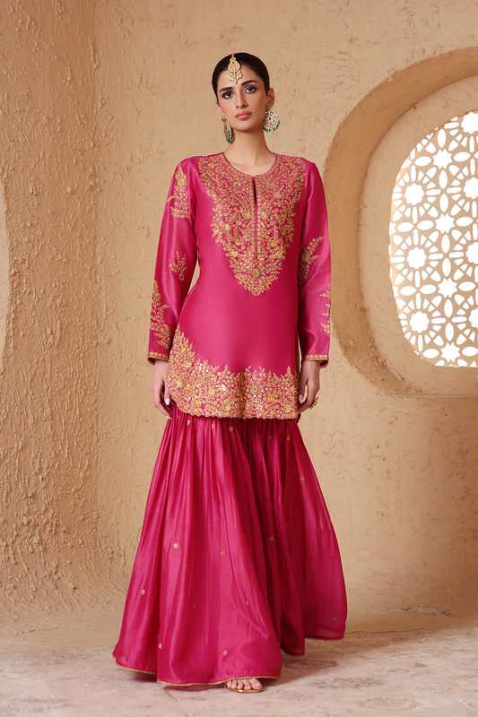 Mehrang Pink Heavy Sharara Set