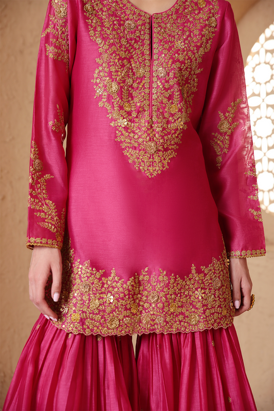 Mehrang Pink Heavy Sharara Set