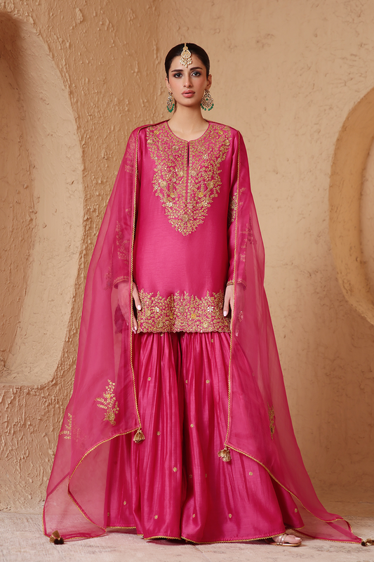 Mehrang Pink Heavy Sharara Set