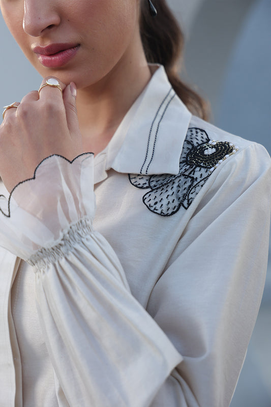 Ivory Applique Rose Shirt