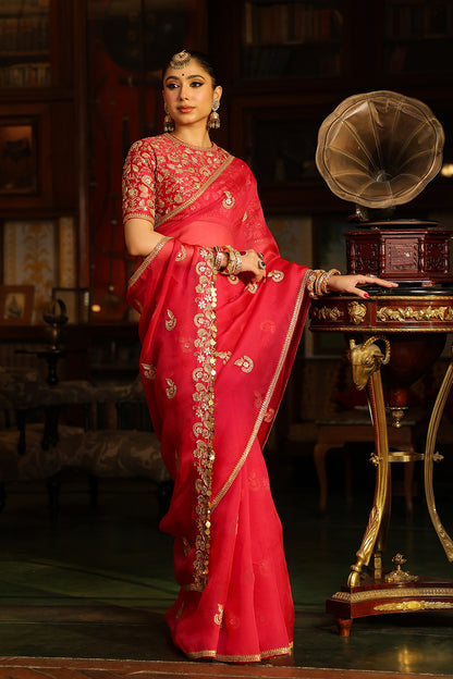 Ahista Dark Pink Gota Patti Saree Set