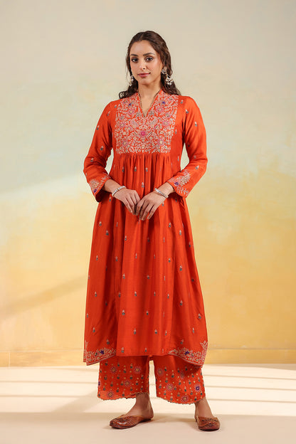 Orange Kairi Buta Jaal Frockstyle