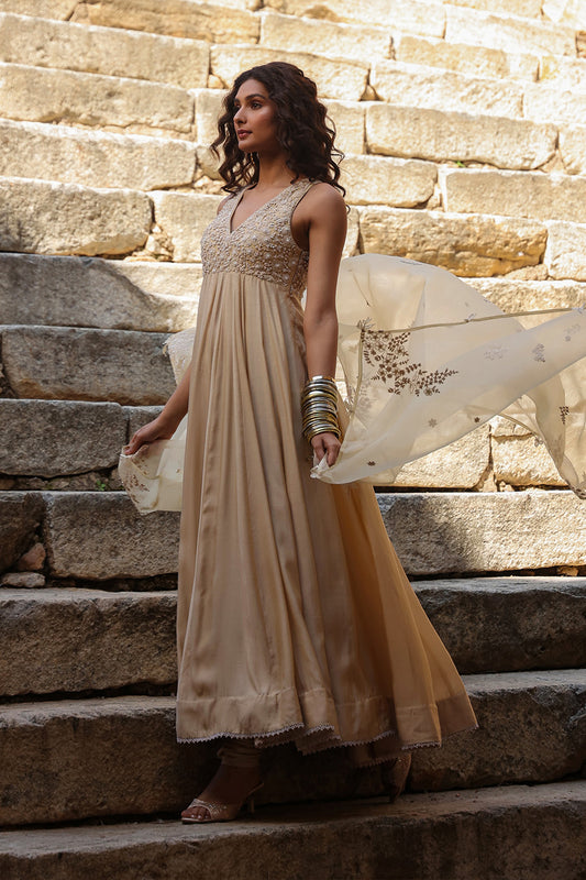 Vaayu Ivory Sleeveless Kalidar Set