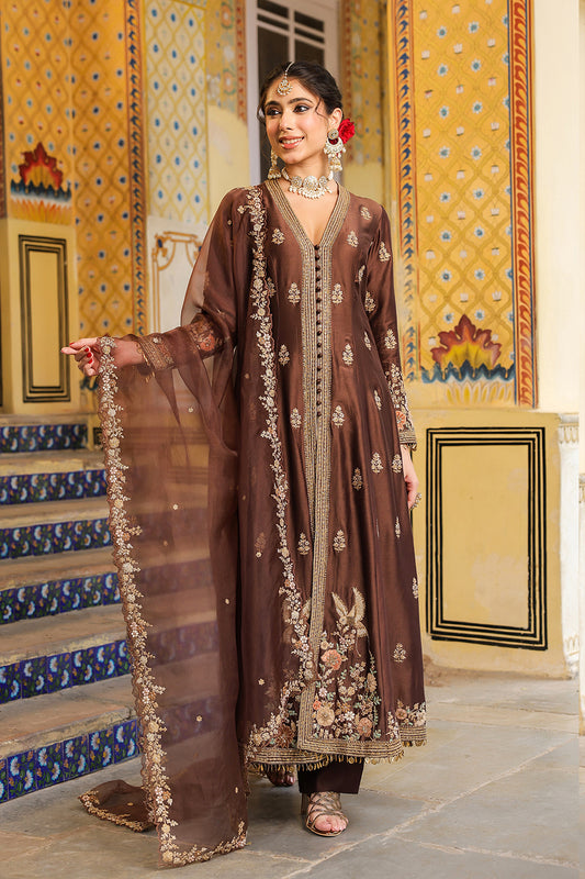 Ahista Brown Jacket Anarkali Set