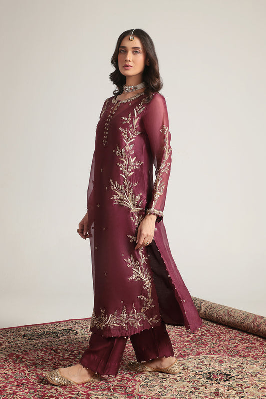 Zar:Rang Wine Light Phool Patti Kurta Set