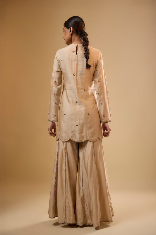 Nazakat Ivory Lotus Yoke Sharara Set