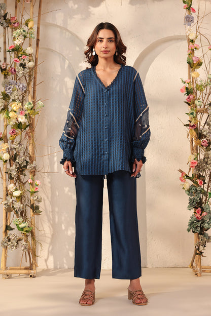 Vaayu Dark Blue V Neck Co ord Set