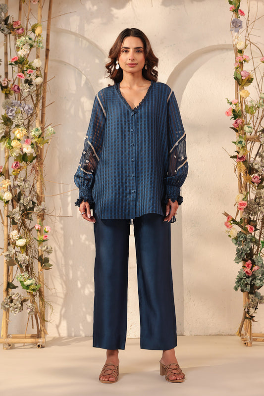 Vaayu Dark Blue V Neck Co ord Set
