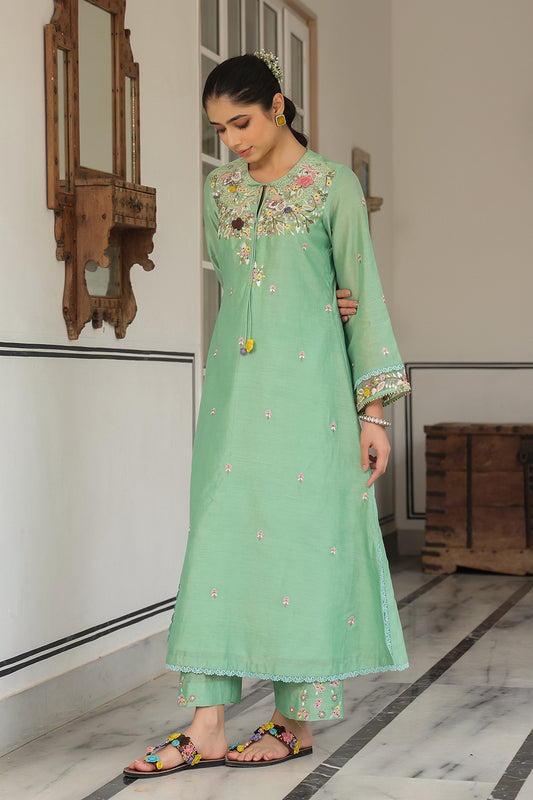 Gulzar Green Choker Neck Kurta Set