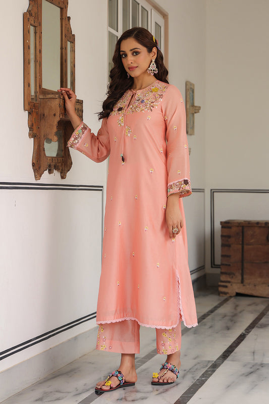 Gulzar Peach Choker Neck Kurta Set