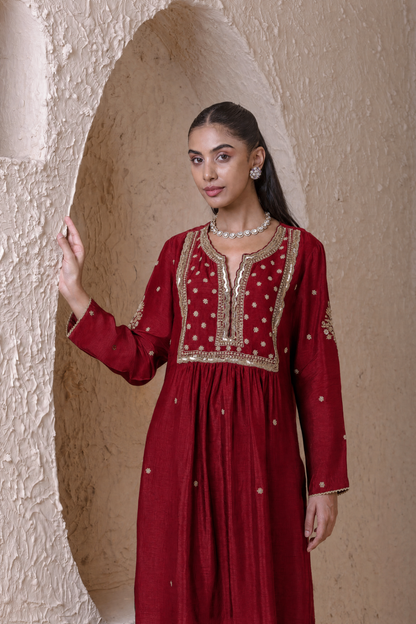 Rangrez  Maroon Frockstyle Kurta Set