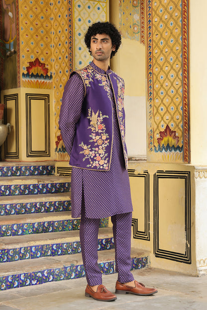 Ahista Purple Mayur Applique Bandi Kurta Set