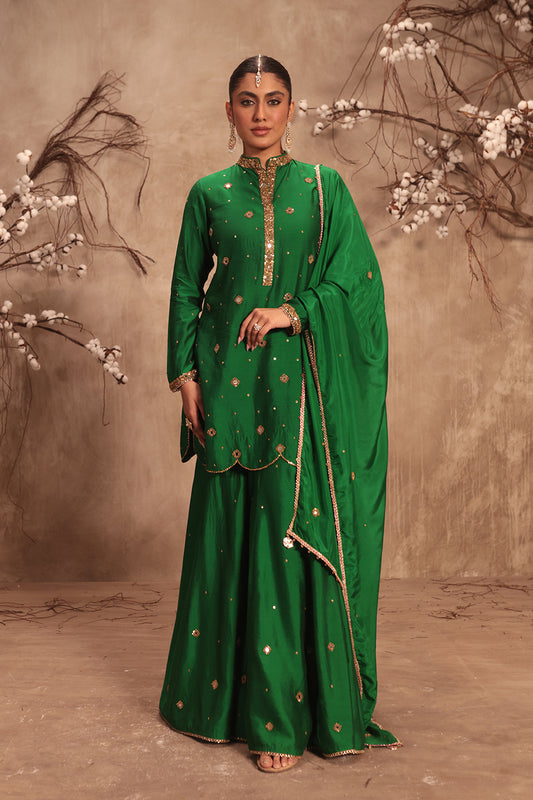 Nazakat Green Mirror Work Sharara Set