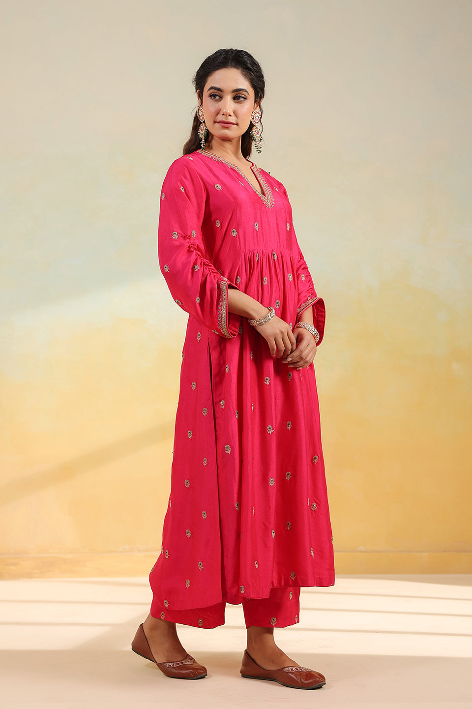 Pink Multi Zardozi Buti Frockstyle Kurta Set