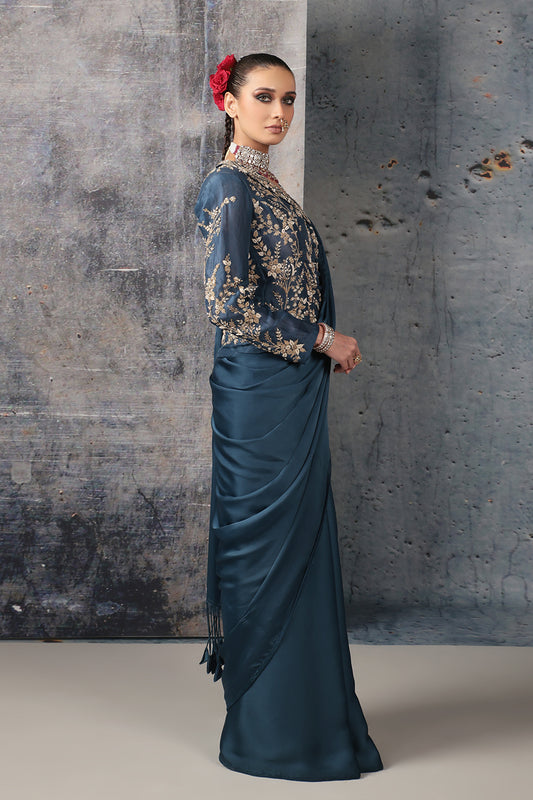 Zar:Rang Blue Jacket Saree Set