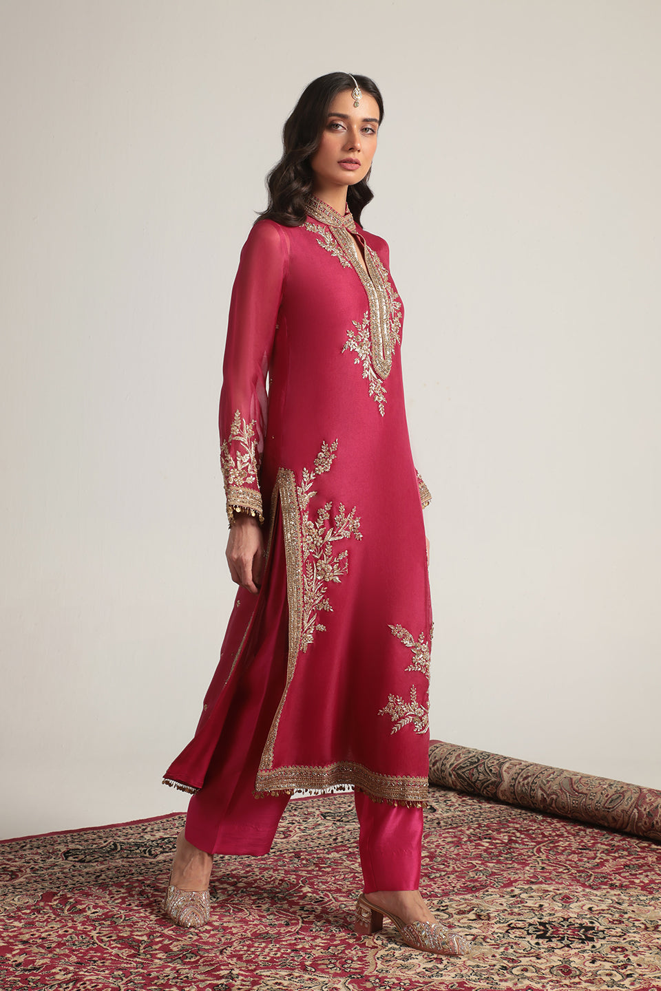 Zar:Rang Pink Jaal Kurta Set