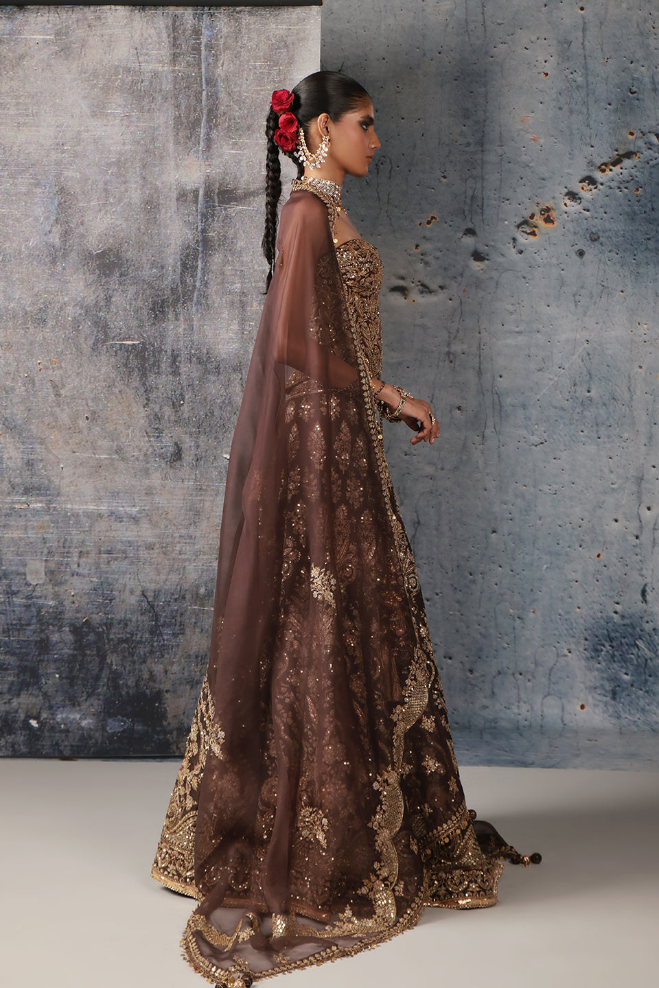 Zar:Rang Brown Corset Lehenga Set