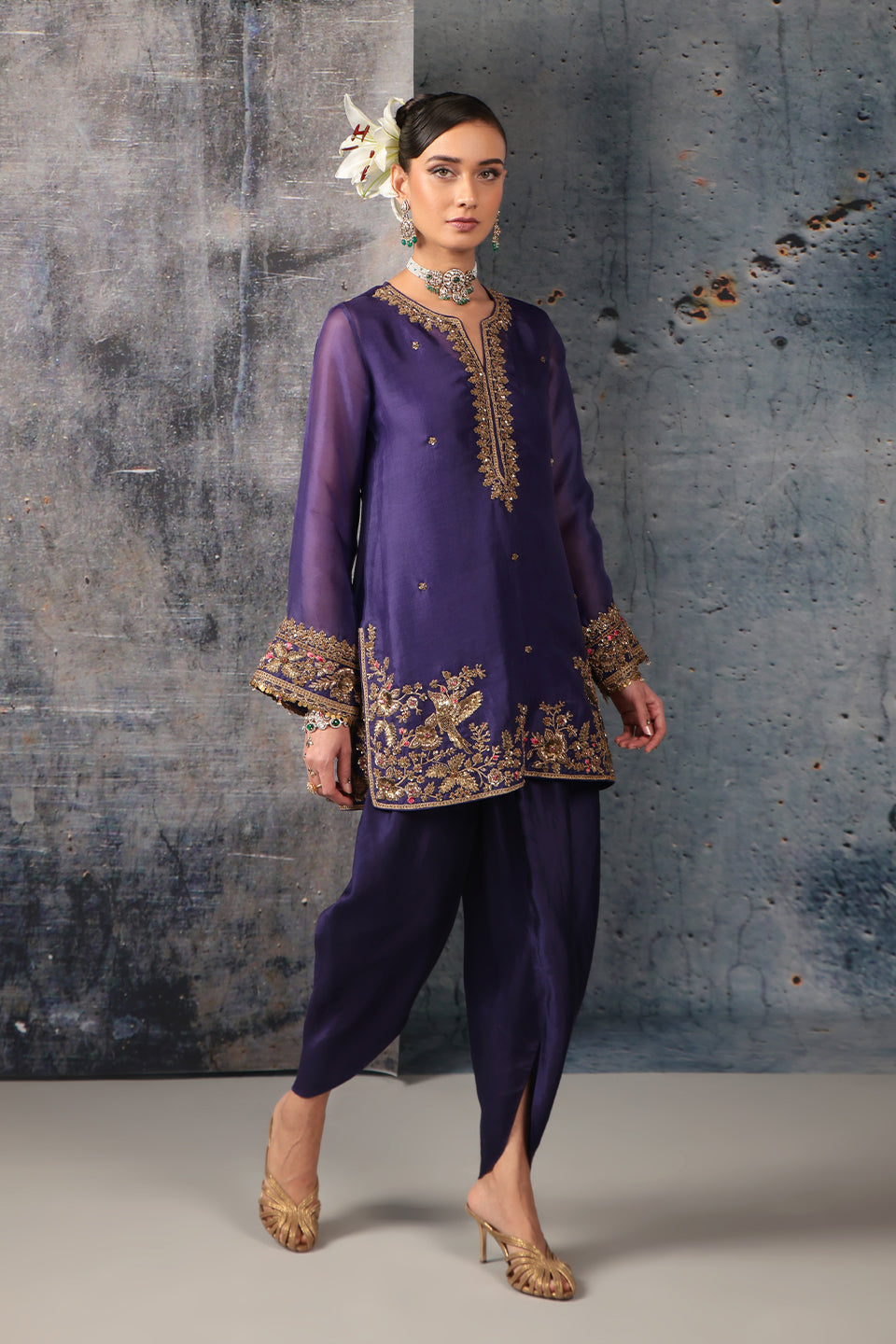 Zar:Rang Purple Heavy Short Kurta Set