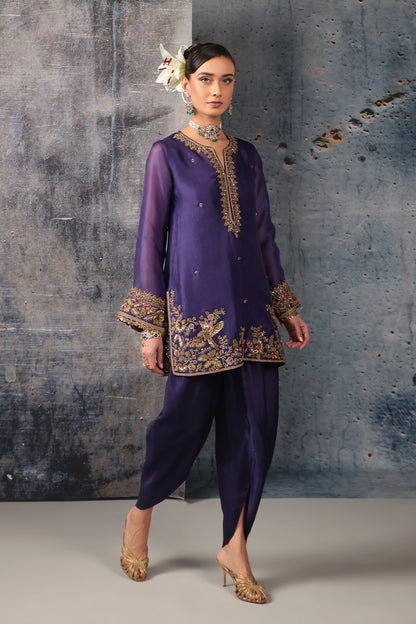 Zar:Rang Purple Heavy Short Kurta Set