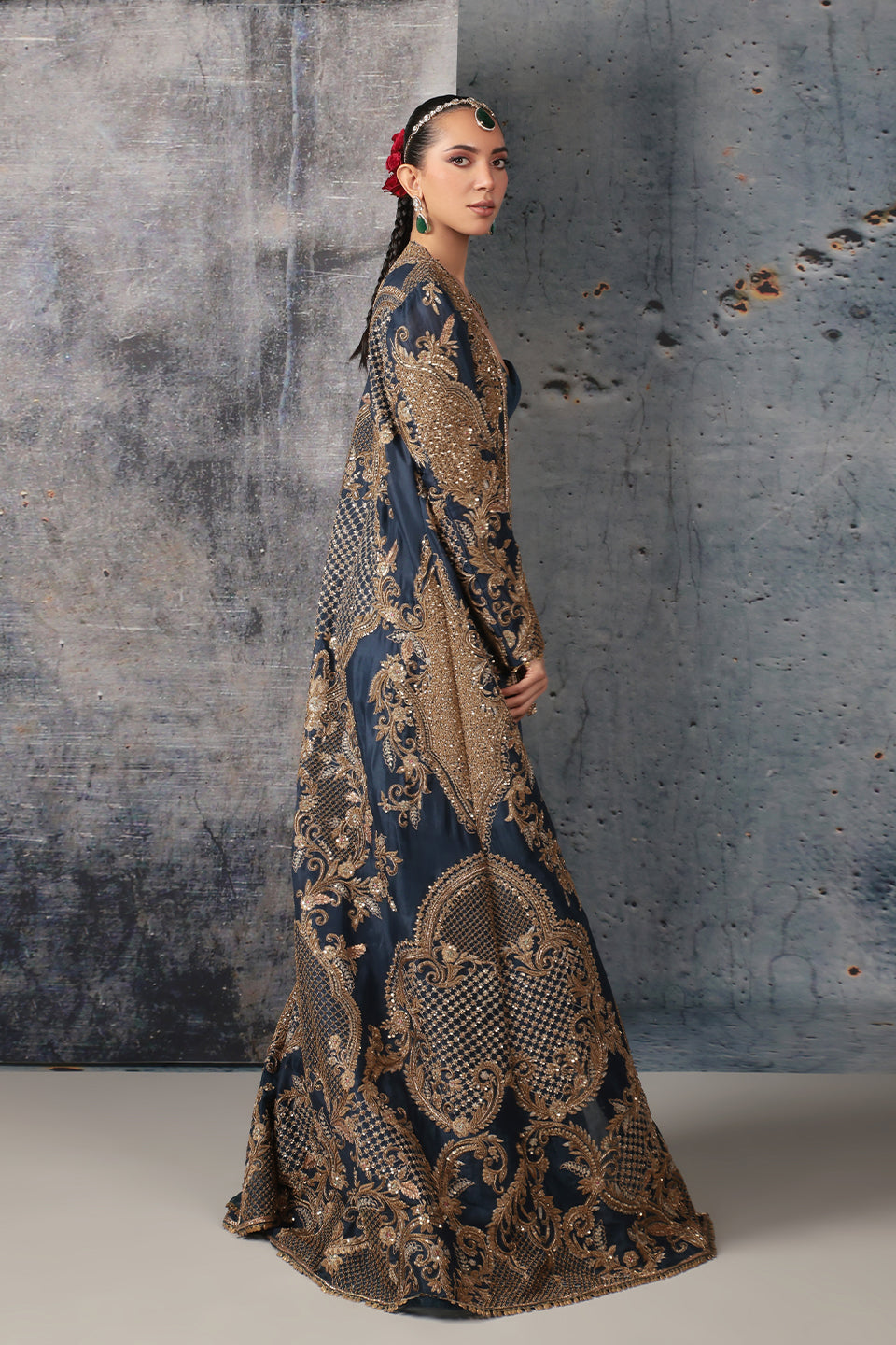 Zar:Rang Blue Long Jacket Set