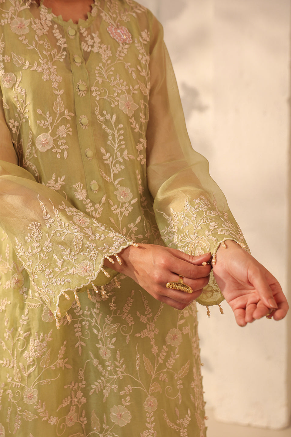 Vaayu Green Heavy Jaal Kurta Set