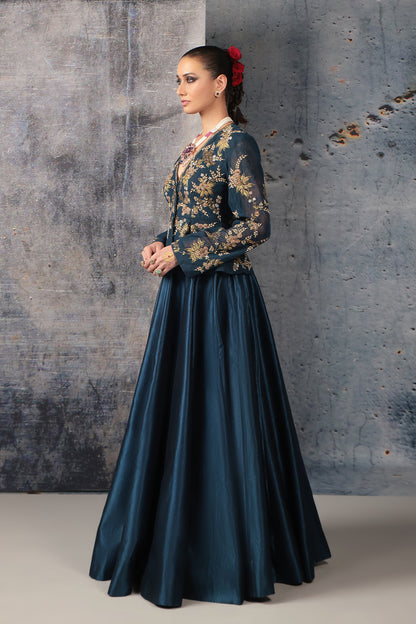 Zar:Rang Blue Peplum Lehenga Set