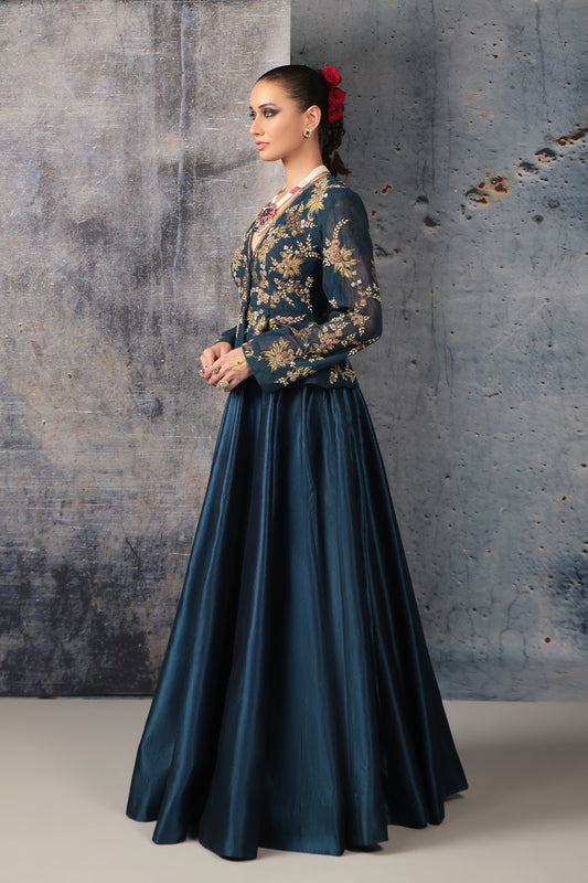 Zar:Rang Blue Peplum Lehenga Set