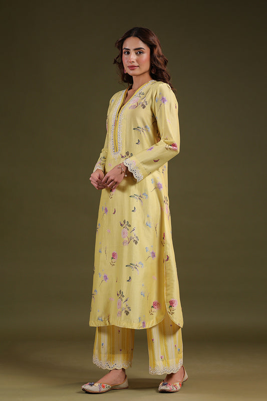 Noor Yellow Long Zipper Kurta Set