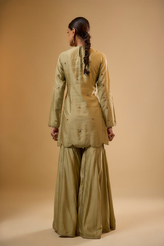 Nazakat Light Green Lotus Yoke Sharara Set