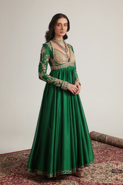 Zar:Rang Green Heavy Yoke Kalidar Set