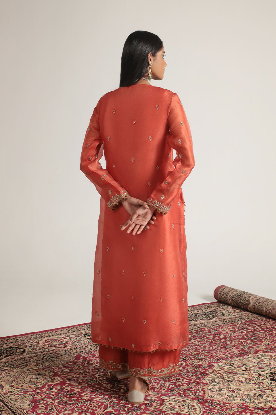 Zar:Rang Orange Long Kurta Set