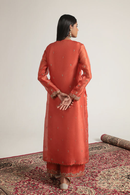 Zar:Rang Orange Long Kurta Set