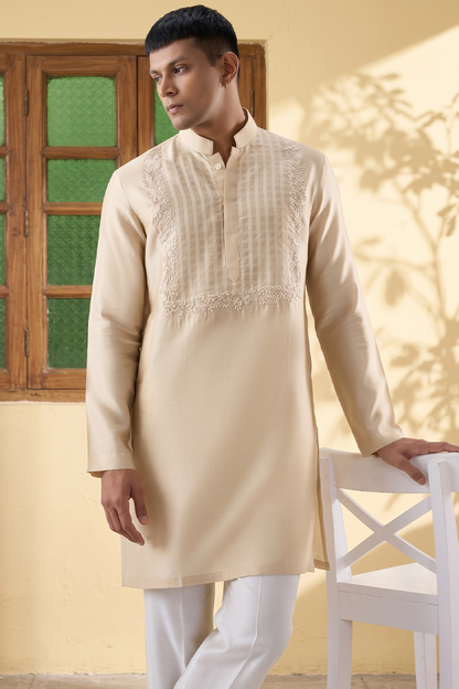Vaayu Beige Applique Embroidered Kurta Set