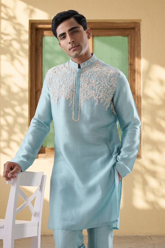 Vaayu Blue Jaal Embroidered Kurta Set