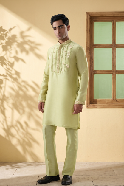 Vaayu Green Pintuck Embroidered Kurta Set