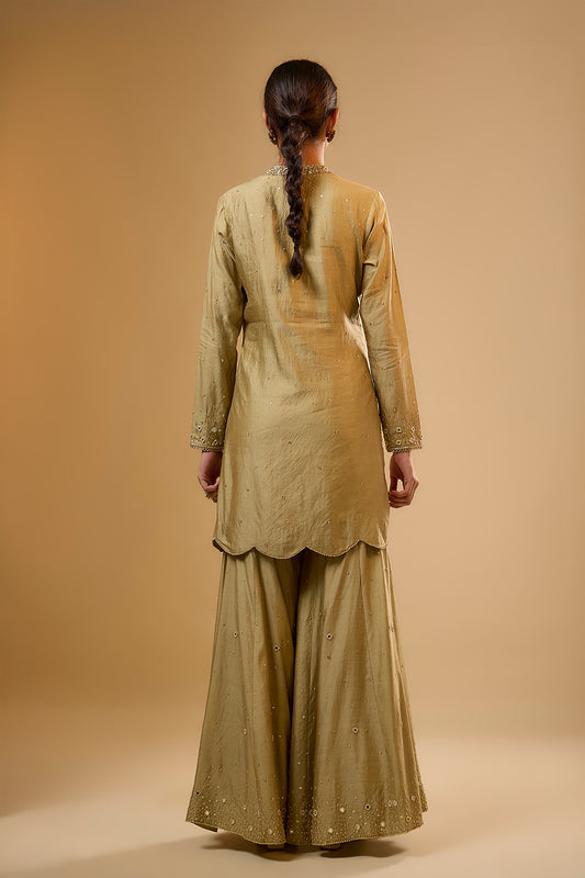 Nazakat Light Green Heavy Mirror Work Sharara Set