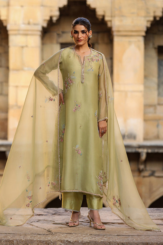 Vaayu Beige Buti Close Neck Kurta Set