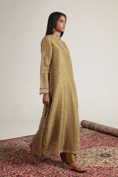 Zar:Rang Olive Green Buti kurta Set