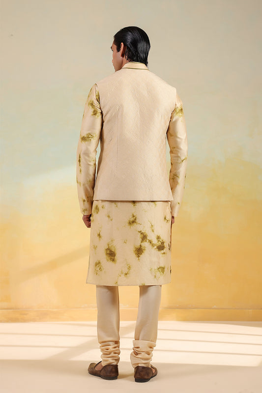 Olive Green Shibori Quilted Bandi Kurta Set