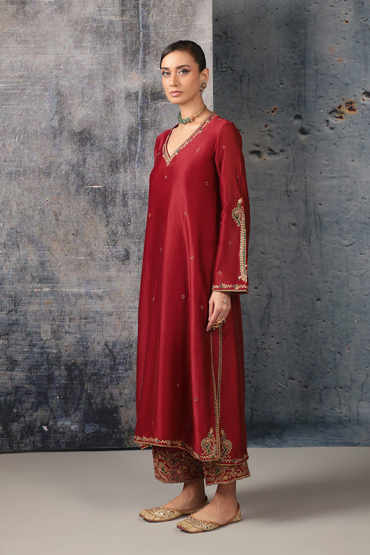 Mehrang Maroon Applique Kurta Set