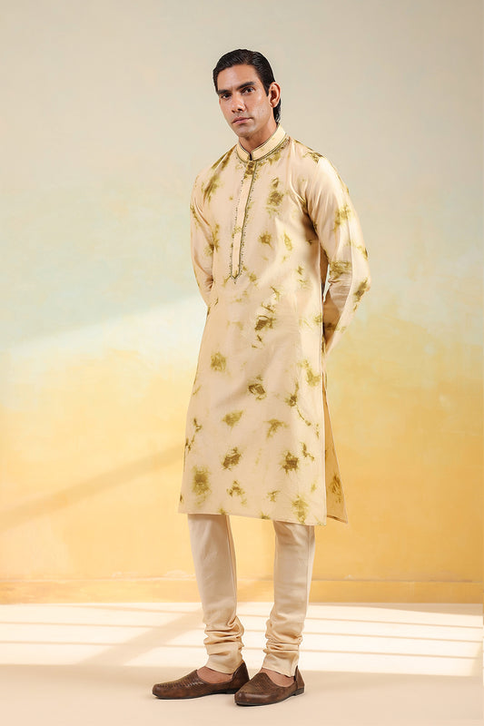 Olive Green Shibori Quilted Bandi Kurta Set