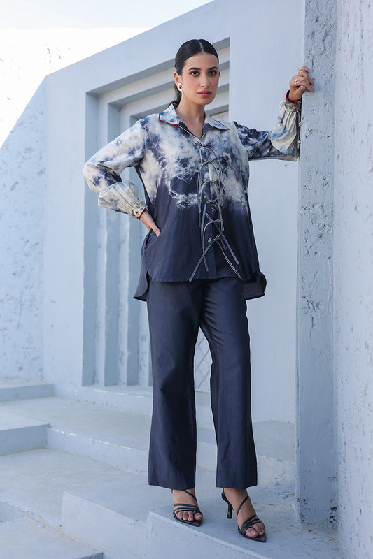 Grey Shibori Rose Tie-Up Co-ord Set