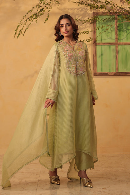 Vaayu Green  Applique Yoke Kurta Set