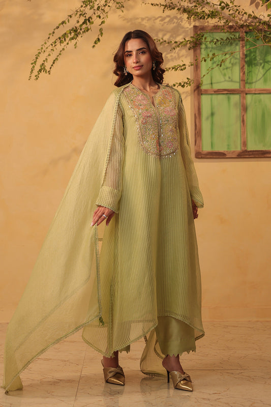 Vaayu Green  Applique Yoke Kurta Set