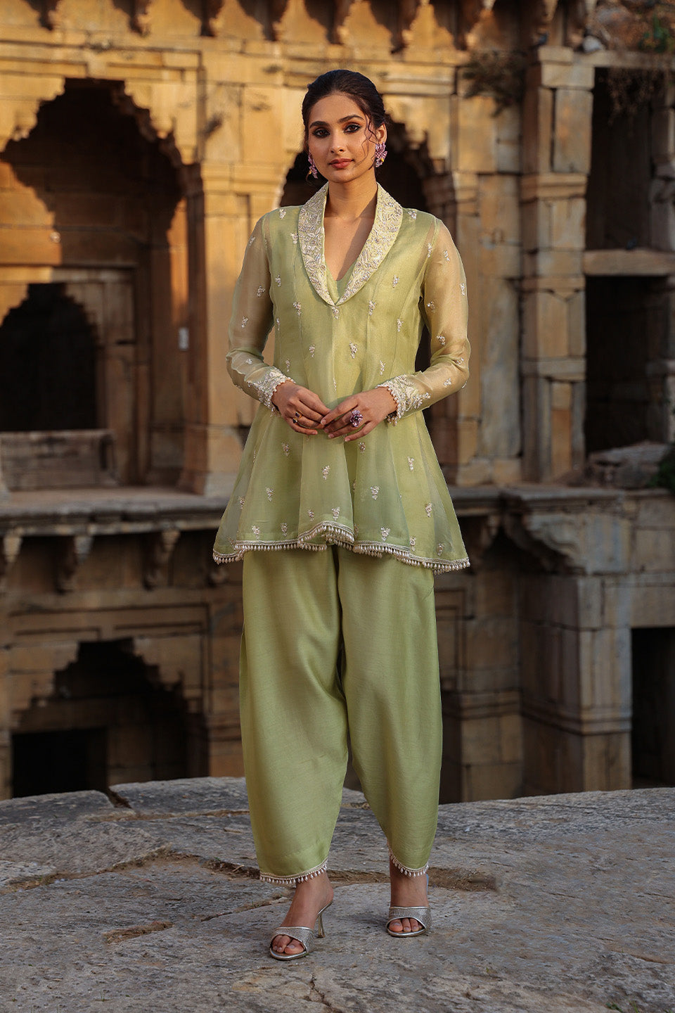 Vaayu Green Short Kalidar Set