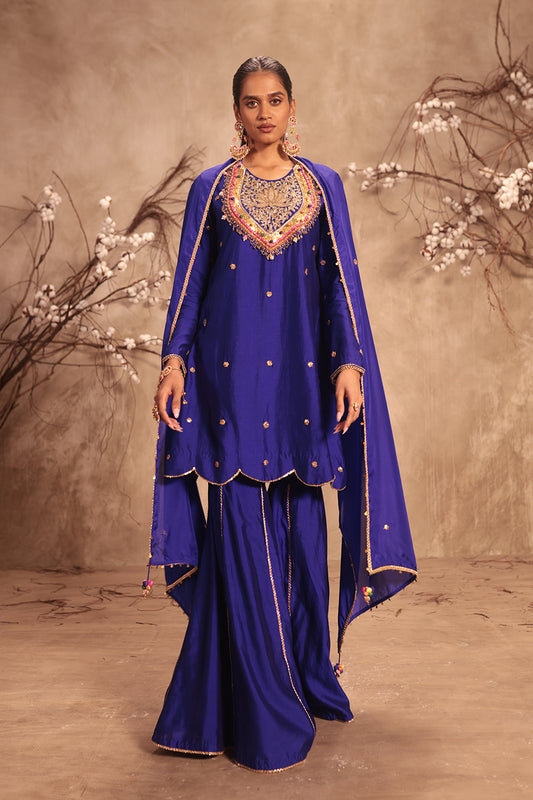 Nazakat Indigo Lotus Yoke Sharara Set