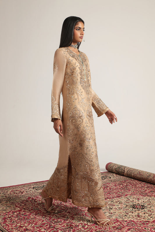 Zar:Rang Ivory Heavy Jaal Kaftan Set