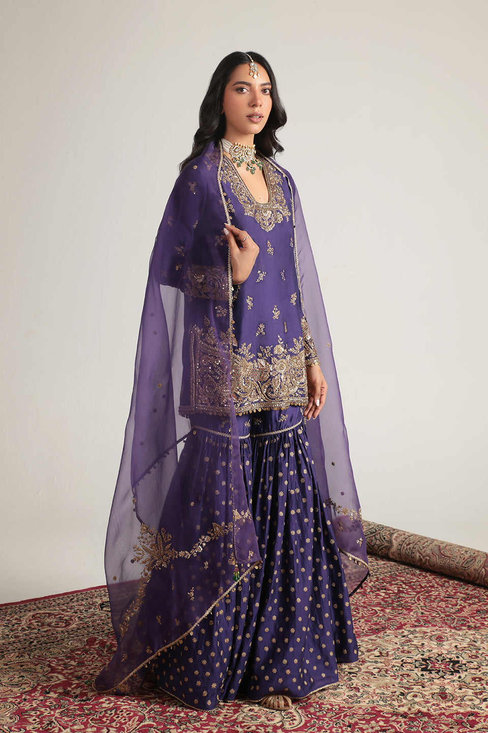 Zar:Rang Purple Buti Sharara Set
