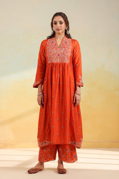 Orange Kairi Buta Jaal Frockstyle